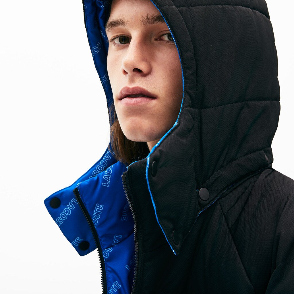 Mens   LIVE Print-Lined Reversible Quilted Jacket | Lacoste Black / Blue / White • 2Qf