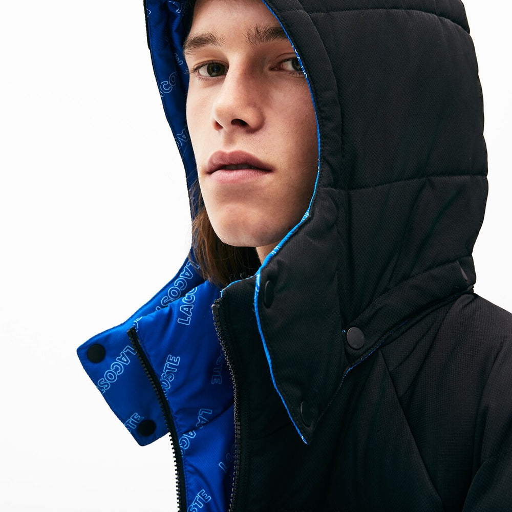 Mens   LIVE Print-Lined Reversible Quilted Jacket | Lacoste Black / Blue / White • 2Qf