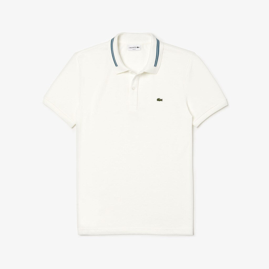 Mens   Slim Fit Stripe-Accented Cotton Piqué Polo | Lacoste White • 70V