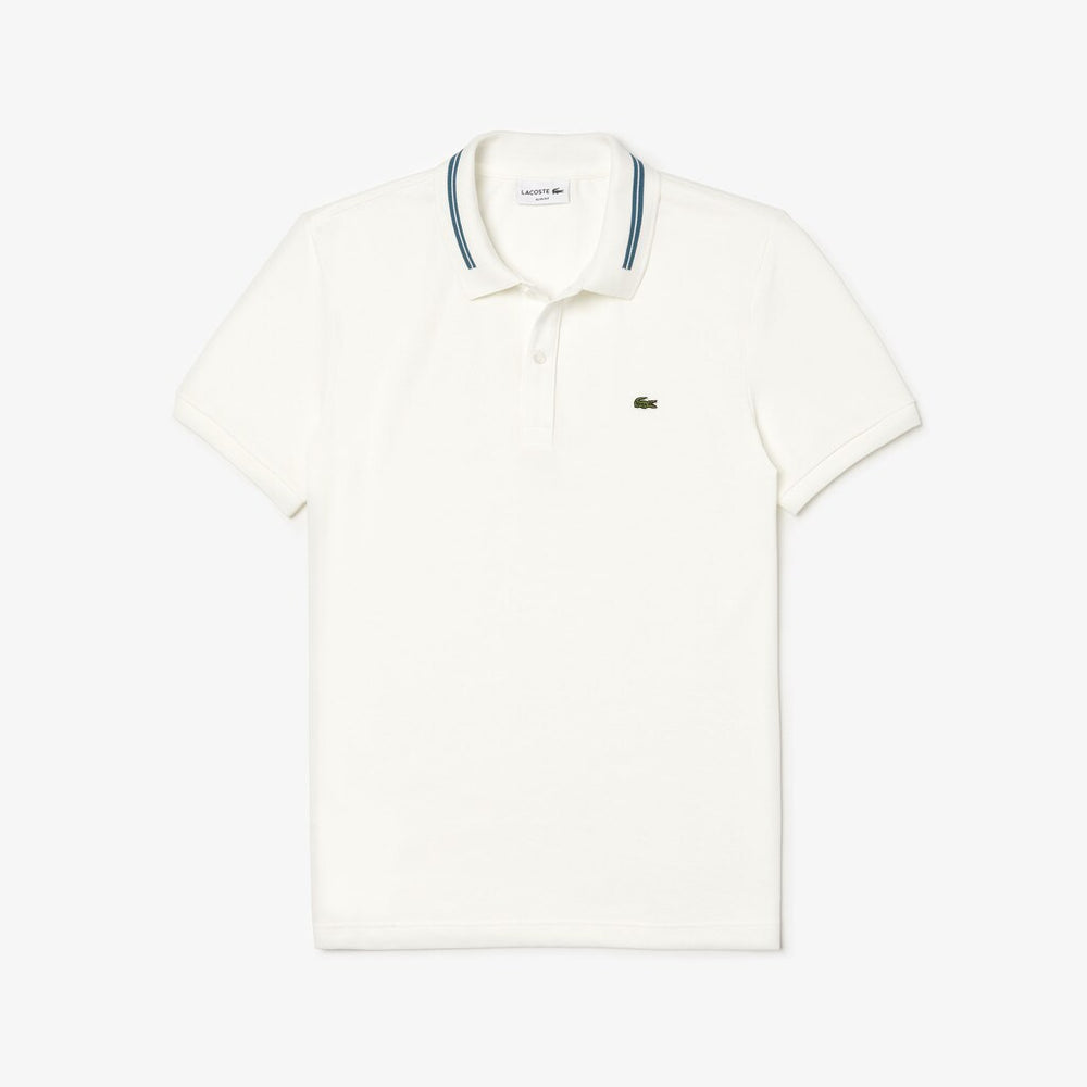Mens   Slim Fit Stripe-Accented Cotton Piqué Polo | Lacoste White • 70V