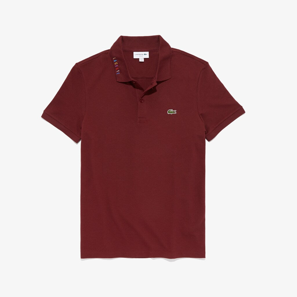 Mens   Slim Fit Multicolored Signature Stretch Piqué Polo | Lacoste Bordeaux • 328