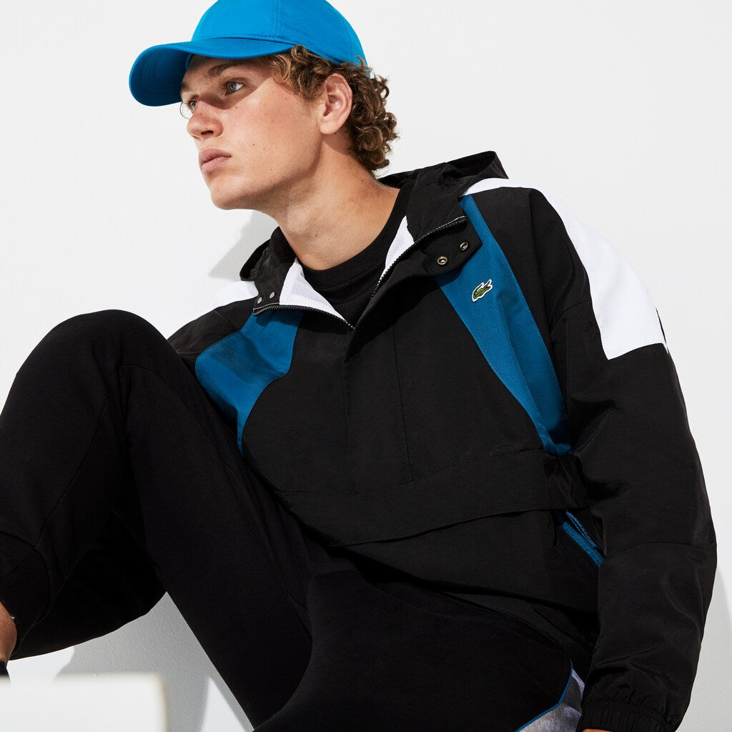 Mens   SPORT Pullover Windbreaker | Lacoste Black / Blue / White • 3Sp