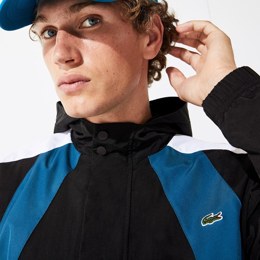 Mens   SPORT Pullover Windbreaker | Lacoste Black / Blue / White • 3Sp