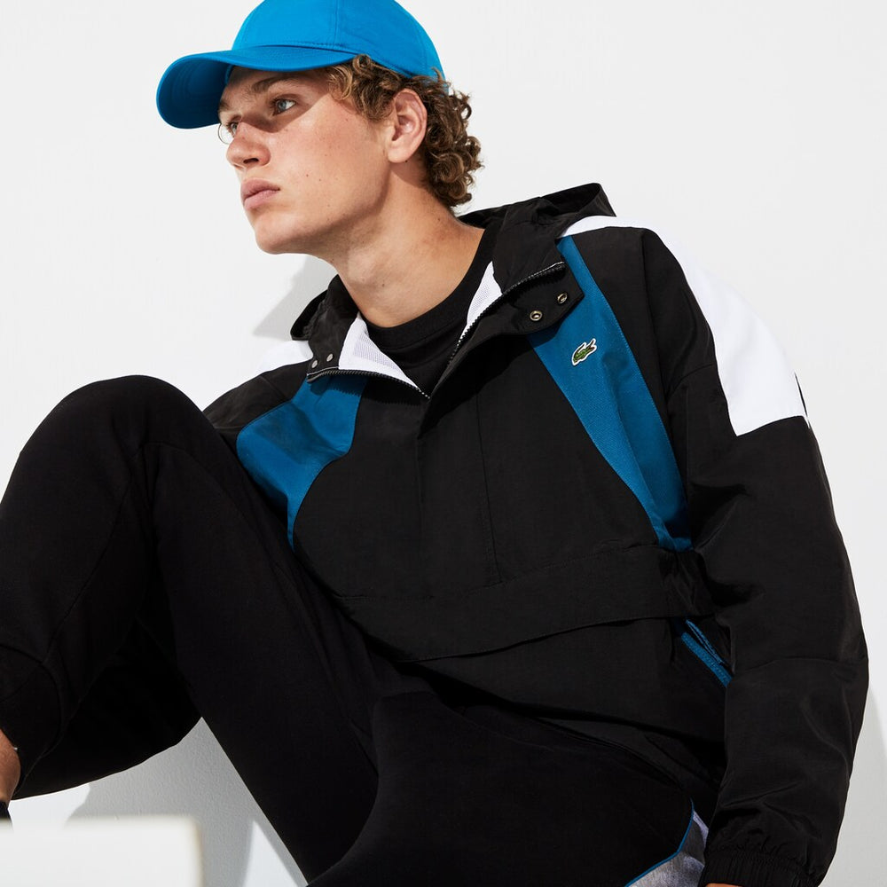 Mens   SPORT Pullover Windbreaker | Lacoste Black / Blue / White • 3Sp