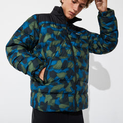 Mens   SPORT Color-Blocked Water Resistant Quilted Jacket | Lacoste Black / Blue / Khaki Green • 4Gt