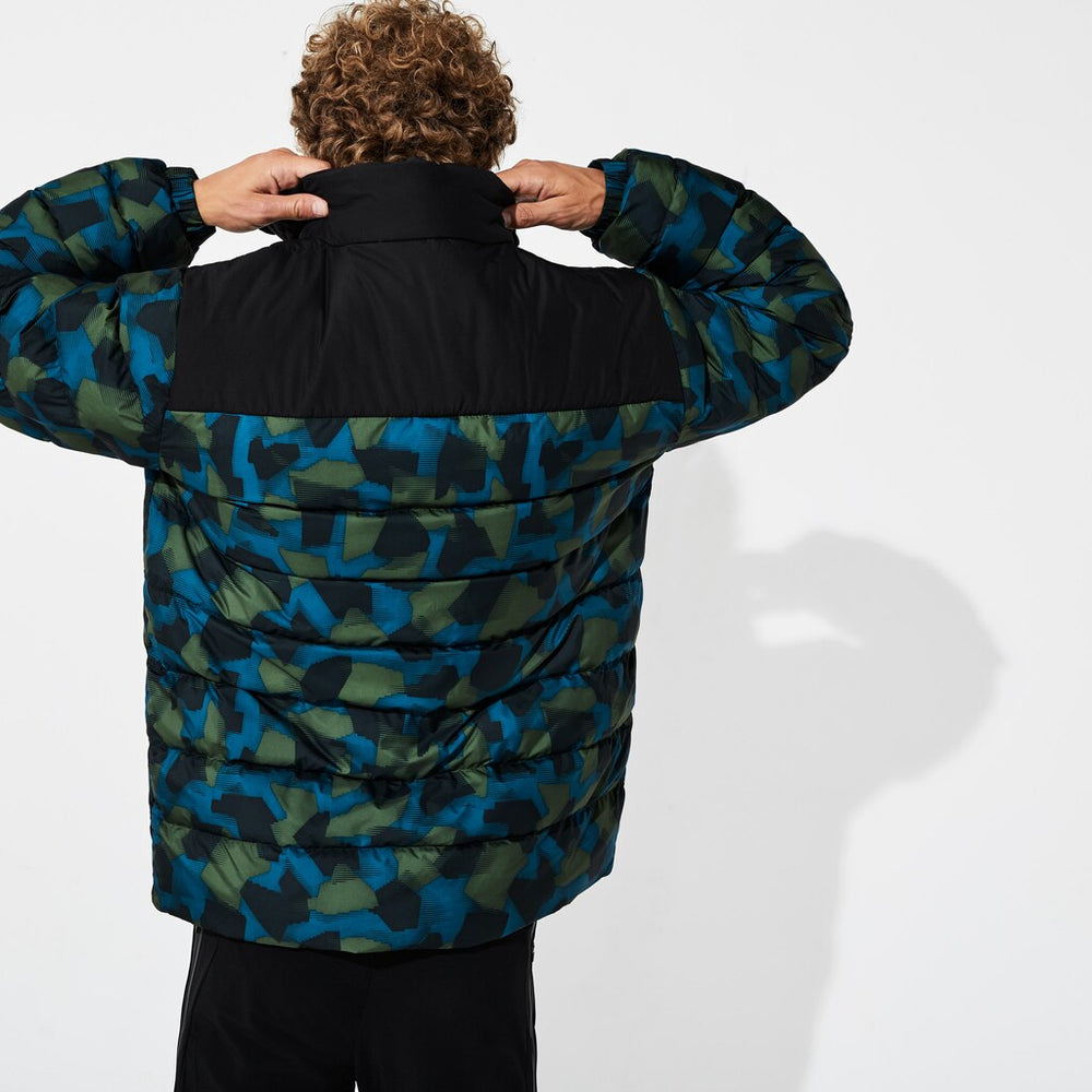 Mens   SPORT Color-Blocked Water Resistant Quilted Jacket | Lacoste Black / Blue / Khaki Green • 4Gt