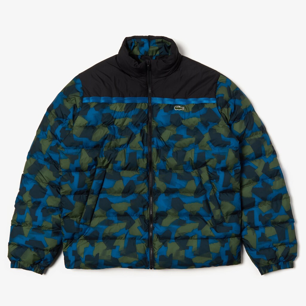 Mens   SPORT Color-Blocked Water Resistant Quilted Jacket | Lacoste Black / Blue / Khaki Green • 4Gt