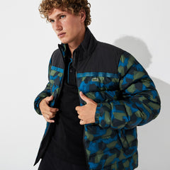 Mens   SPORT Color-Blocked Water Resistant Quilted Jacket | Lacoste Black / Blue / Khaki Green • 4Gt