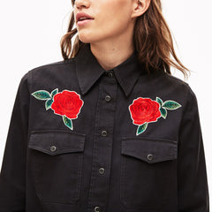 Womens Wo  LIVE Rose-Embroidered Cotton Shirt | Lacoste Dark Grey • S5T