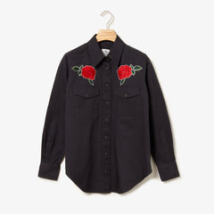 Womens Wo  LIVE Rose-Embroidered Cotton Shirt | Lacoste Dark Grey • S5T