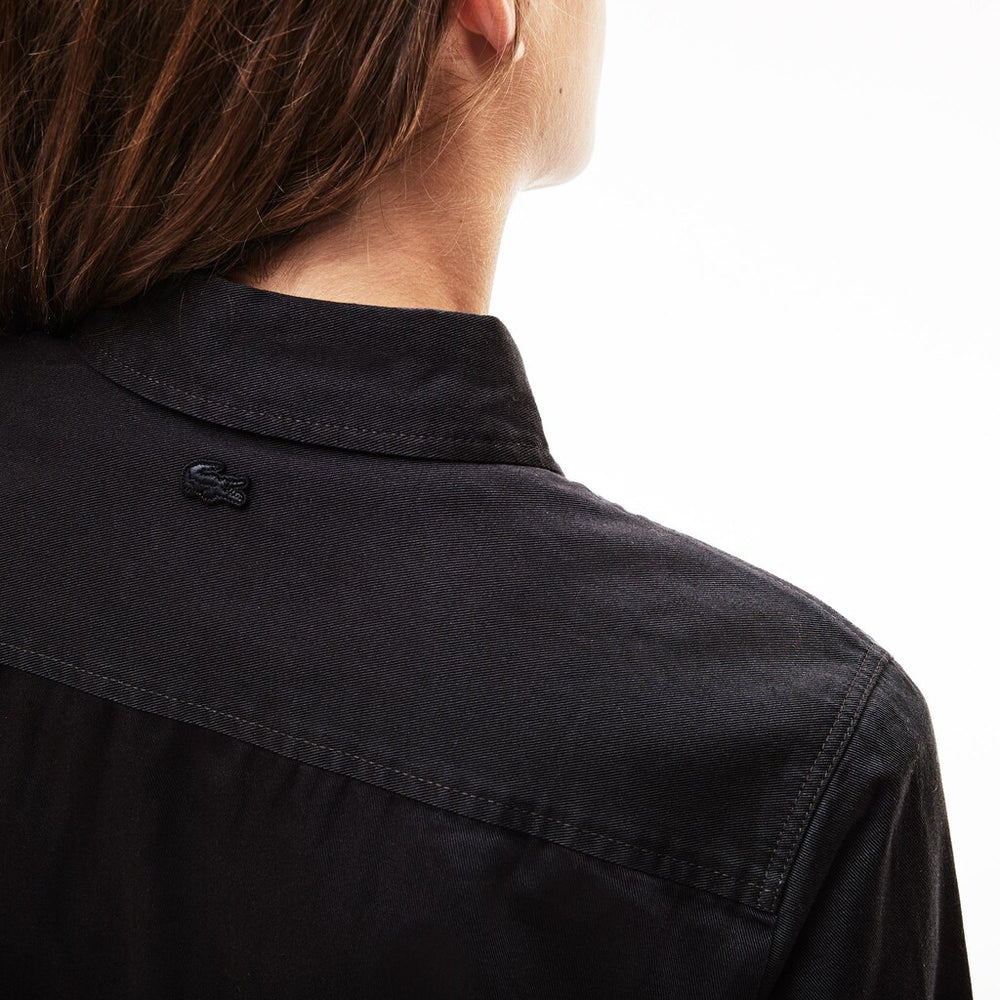 Womens Wo  LIVE Rose-Embroidered Cotton Shirt | Lacoste Dark Grey • S5T