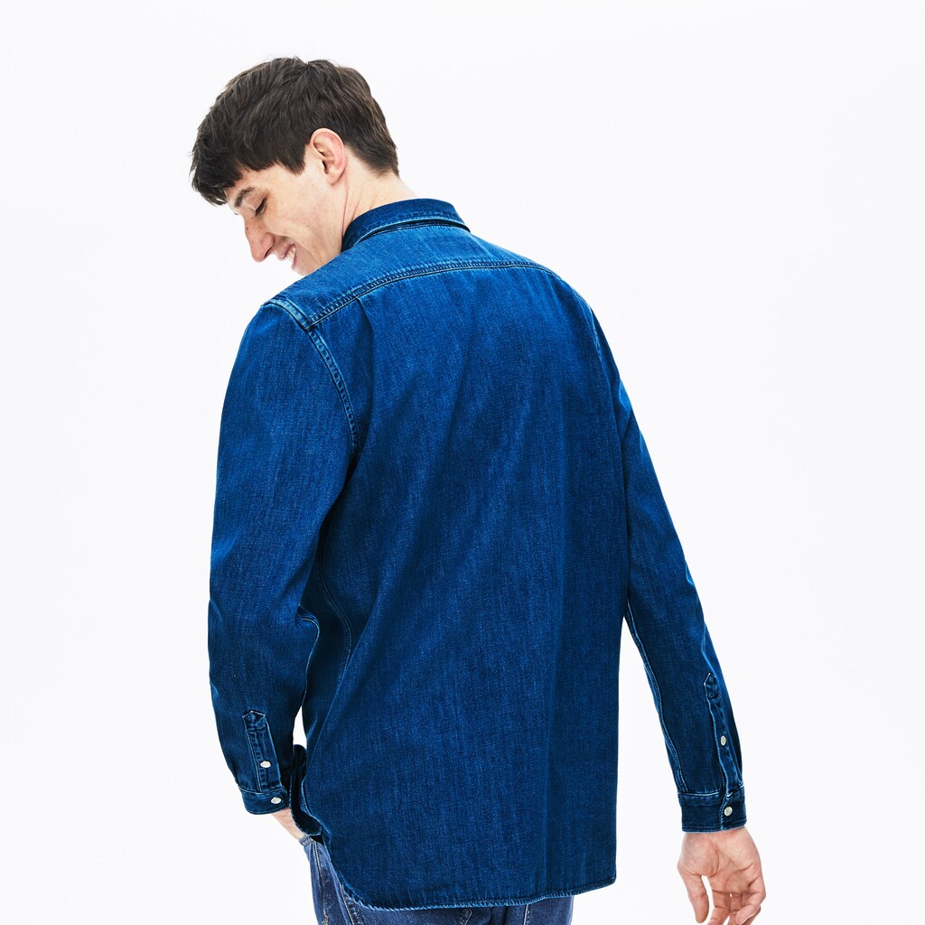 Mens   Loose Fit Snap-Button Denim Shirt | Lacoste Blue • Cdz