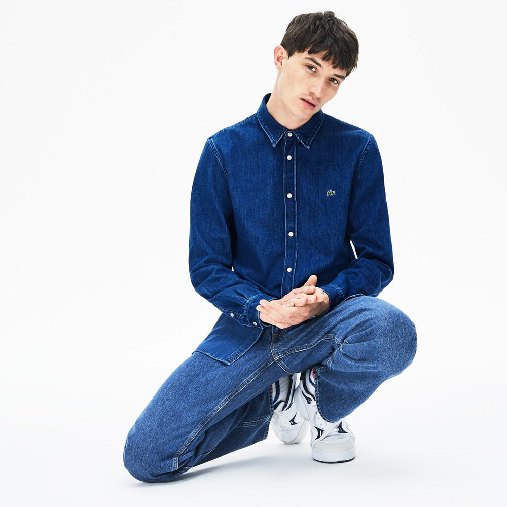 Mens   Loose Fit Snap-Button Denim Shirt | Lacoste Blue • Cdz