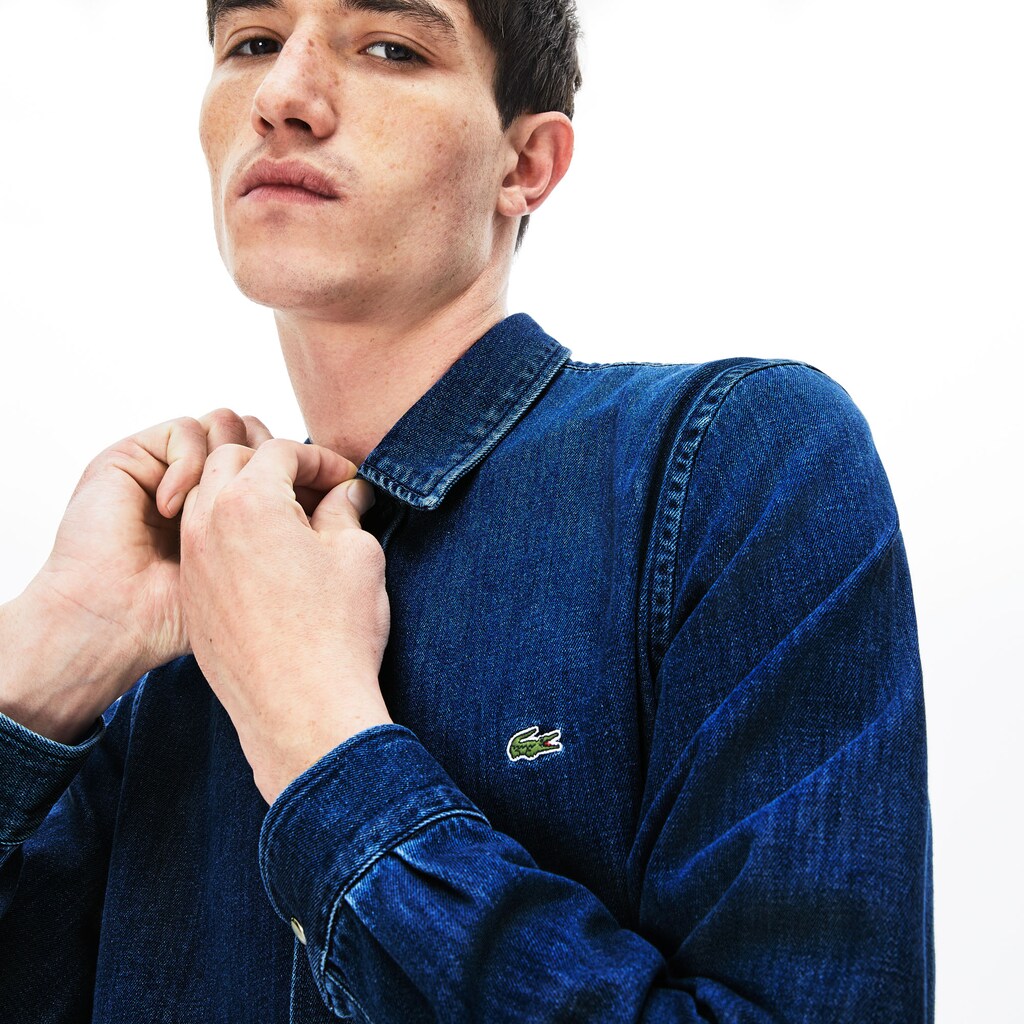 Mens   Loose Fit Snap-Button Denim Shirt | Lacoste Blue • Cdz