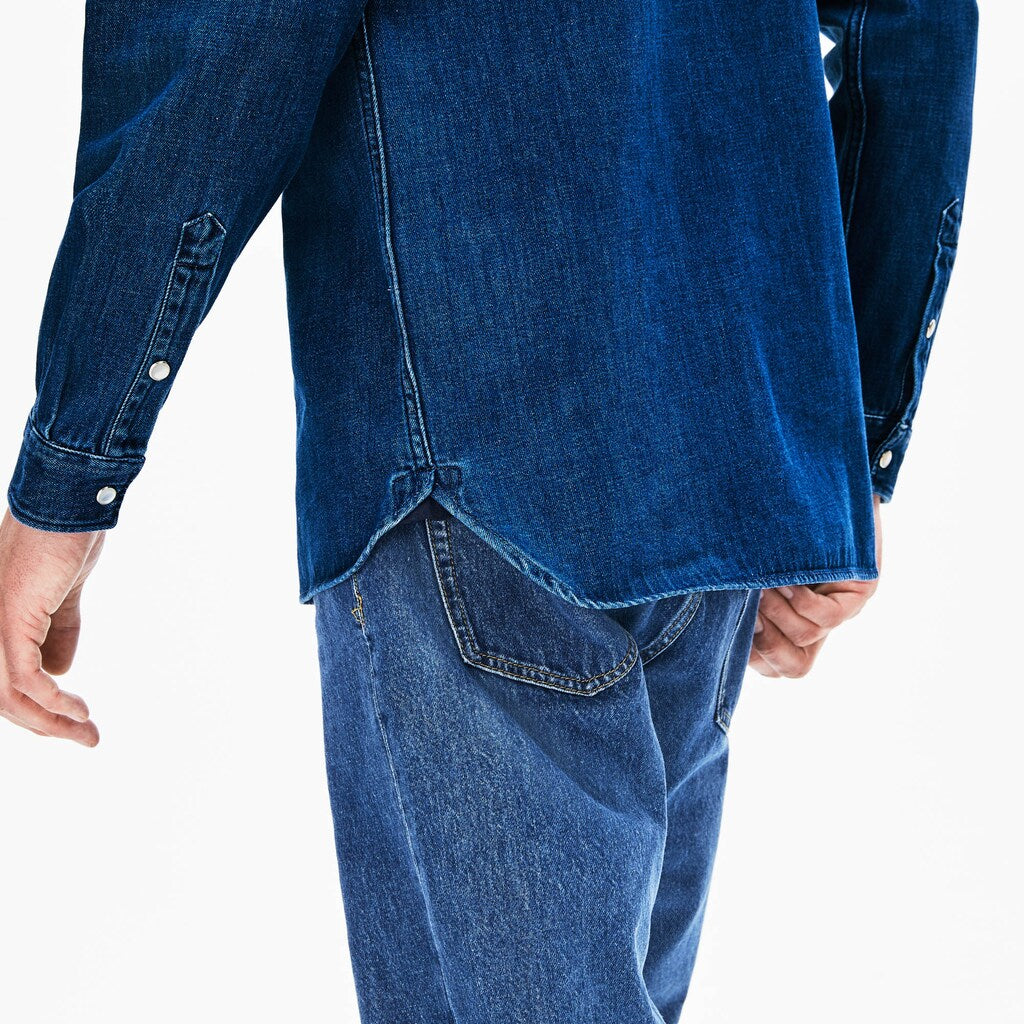 Mens   Loose Fit Snap-Button Denim Shirt | Lacoste Blue • Cdz
