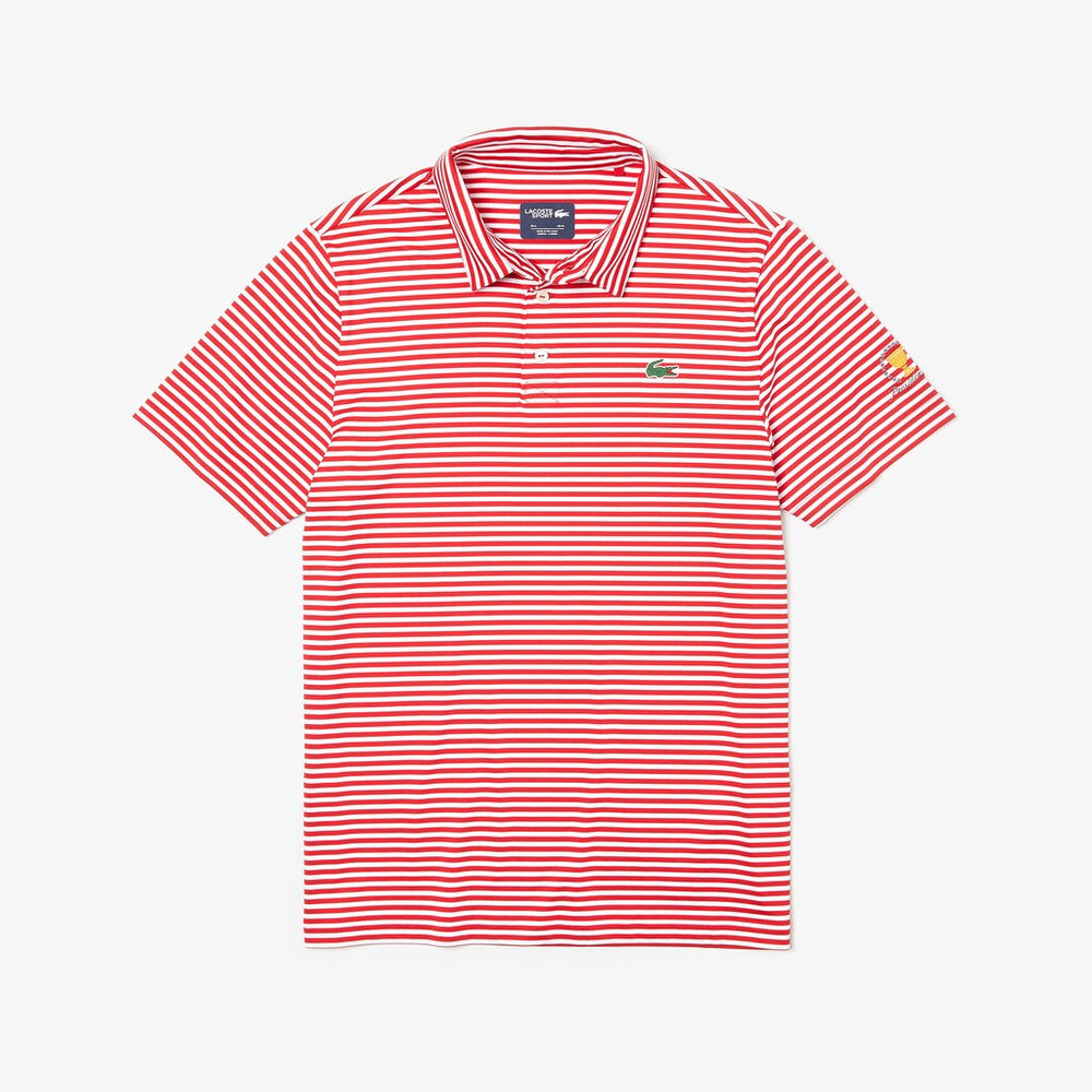 Mens   Presidents Cup Pinstriped Breathable Jersey Golf Polo | Lacoste Red / White • 564