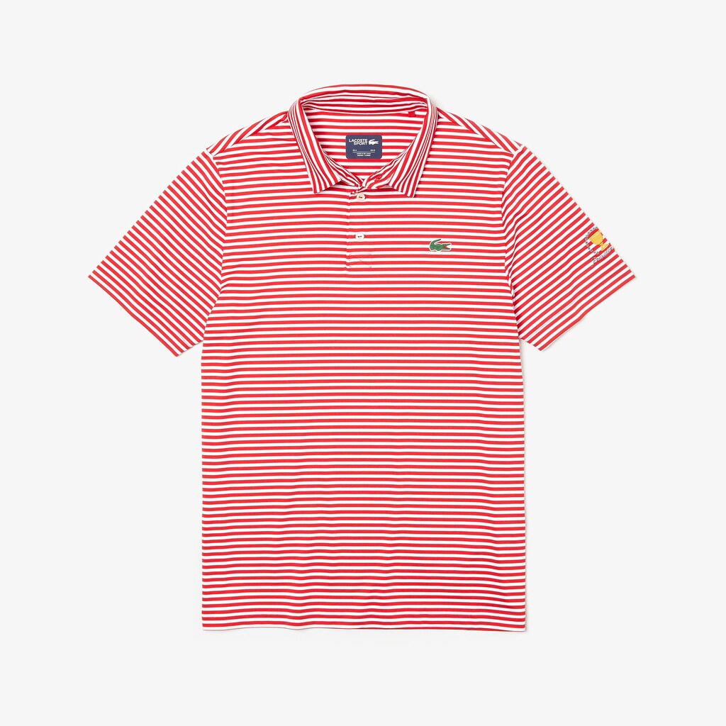 Mens   Presidents Cup Pinstriped Breathable Jersey Golf Polo | Lacoste Red / White • 564
