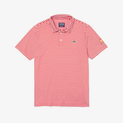 Mens   Presidents Cup Pinstriped Breathable Jersey Golf Polo | Lacoste Red / White • 564