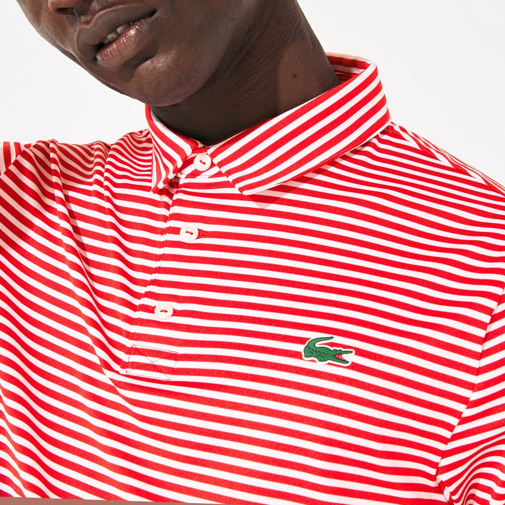 Mens   Presidents Cup Pinstriped Breathable Jersey Golf Polo | Lacoste Red / White • 564