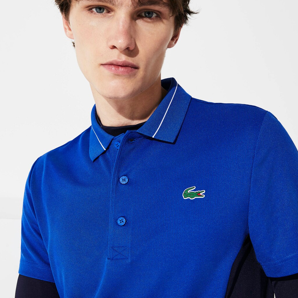 Mens   SPORT Knit Paneled Golf Polo | Lacoste Blue / Navy Blue / White • 1Yb