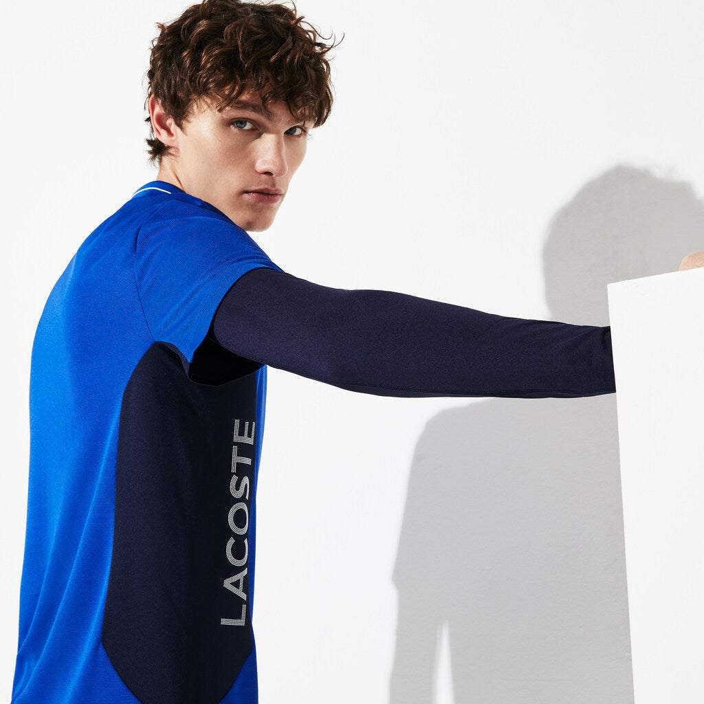 Mens   SPORT Knit Paneled Golf Polo | Lacoste Blue / Navy Blue / White • 1Yb