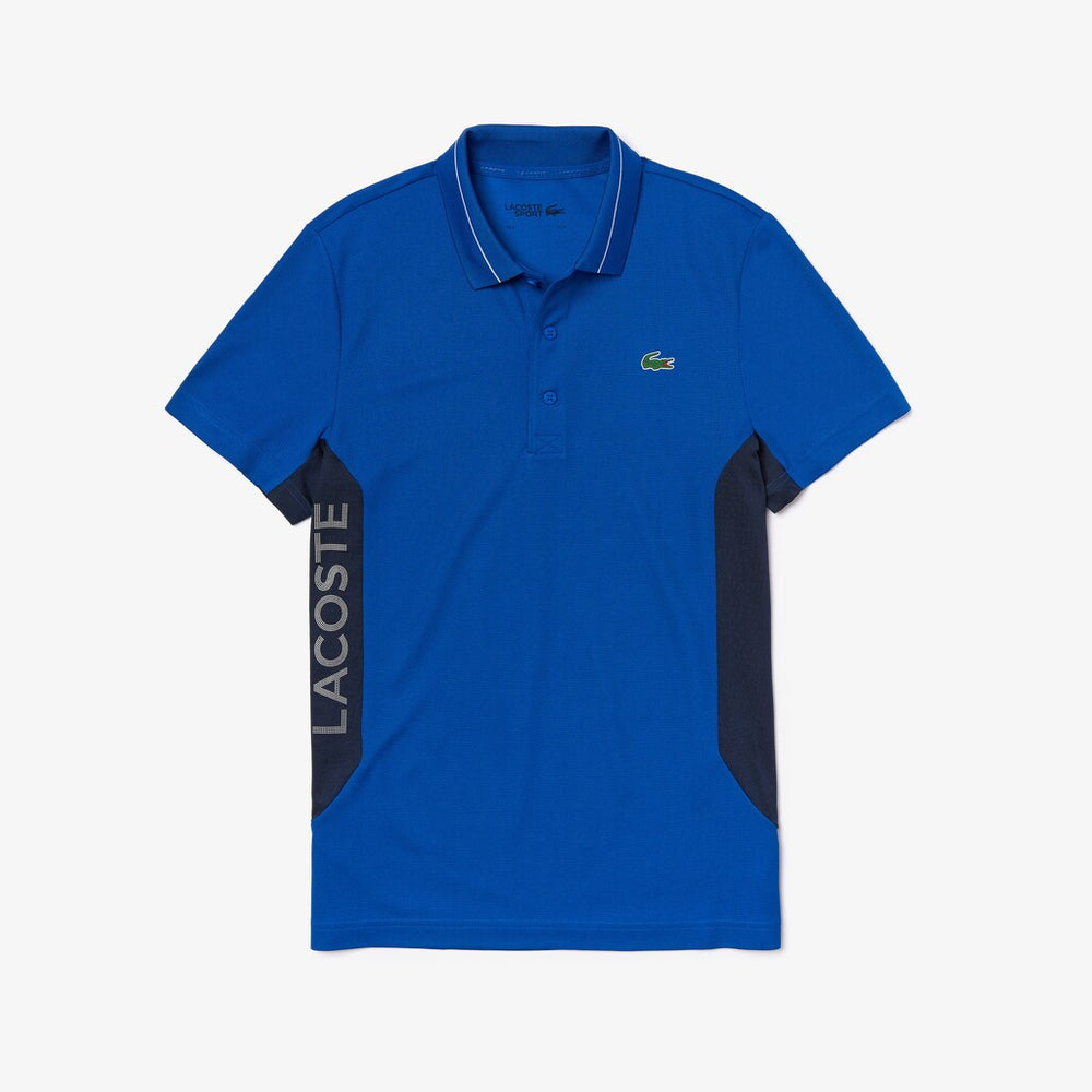 Mens   SPORT Knit Paneled Golf Polo | Lacoste Blue / Navy Blue / White • 1Yb