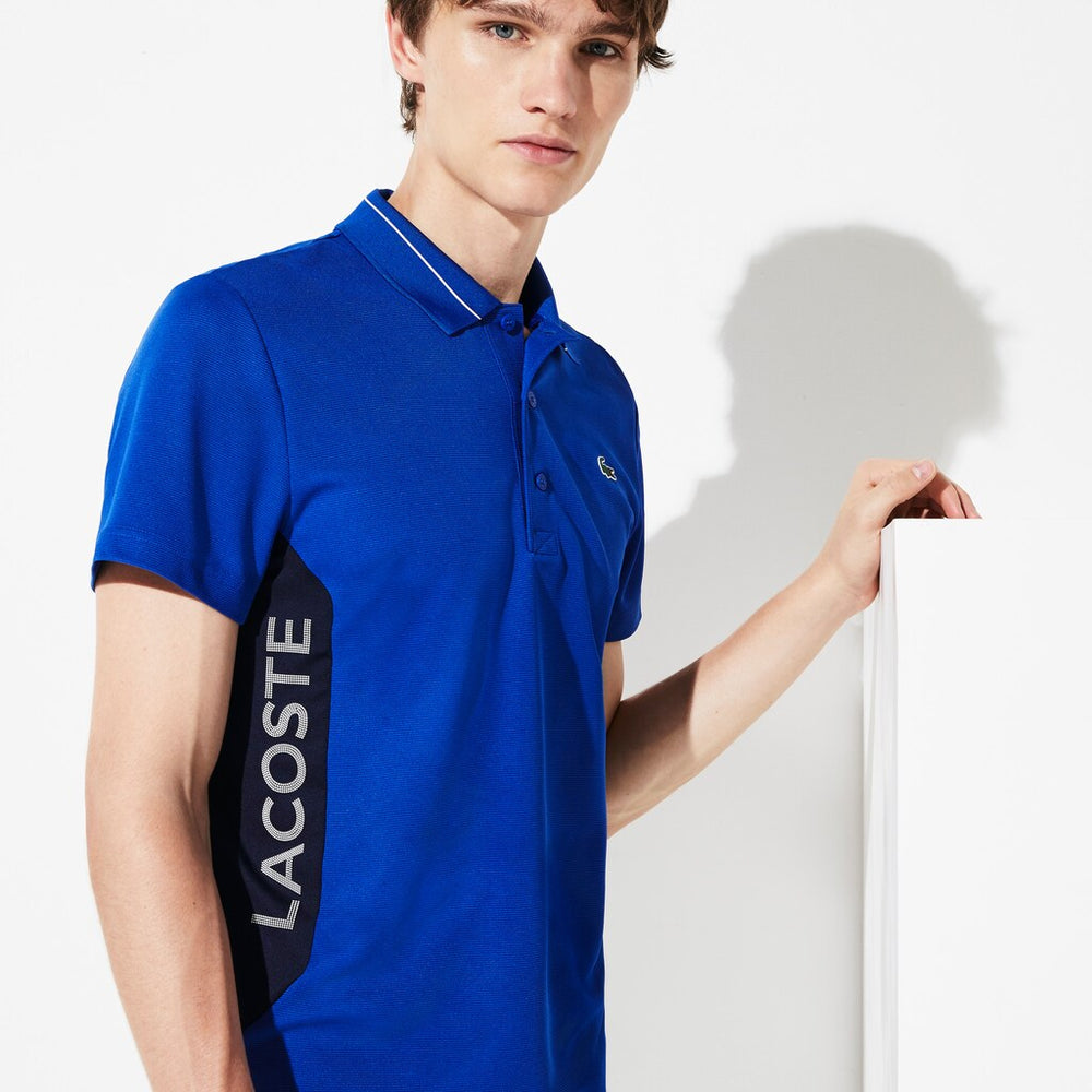 Mens   SPORT Knit Paneled Golf Polo | Lacoste Blue / Navy Blue / White • 1Yb