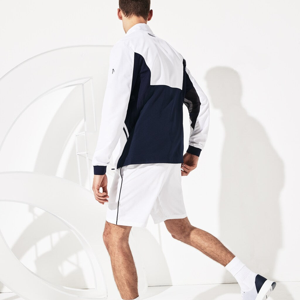 Mens   SPORT Novak Djokovic Stretch Technical Shorts | Lacoste White / Navy Blue • 522