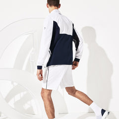 Mens   SPORT Novak Djokovic Stretch Technical Shorts | Lacoste White / Navy Blue • 522