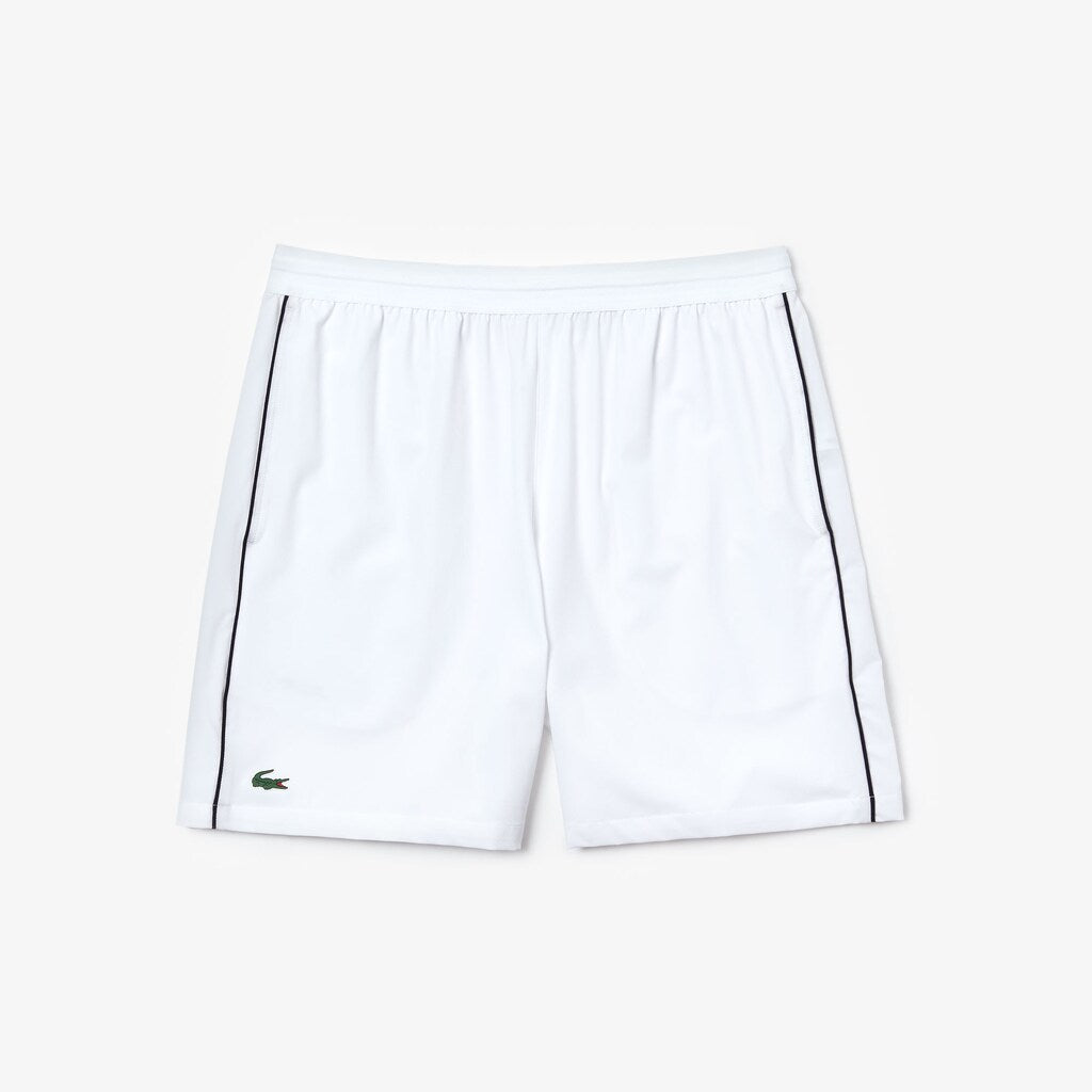 Mens   SPORT Novak Djokovic Stretch Technical Shorts | Lacoste White / Navy Blue • 522