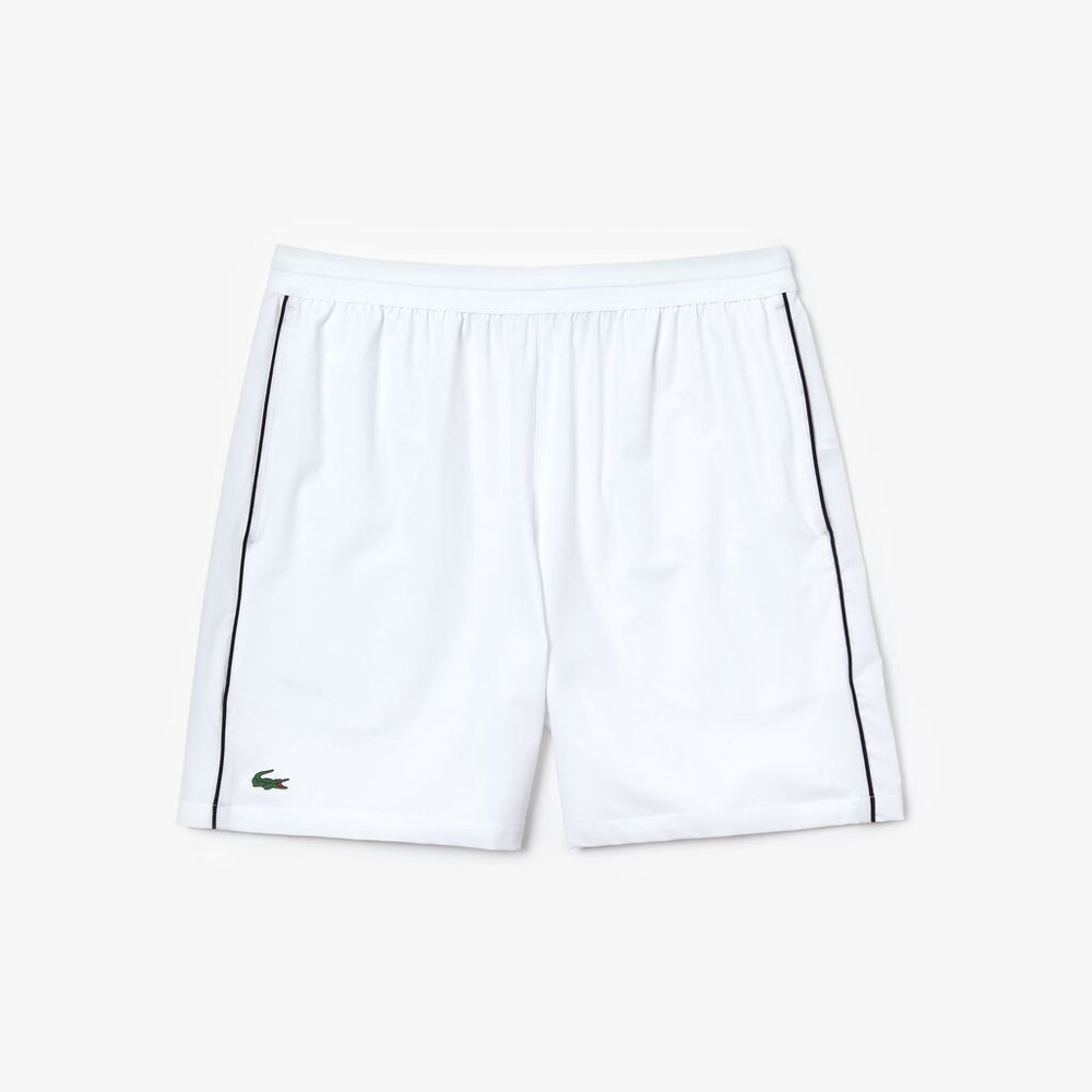 Mens   SPORT Novak Djokovic Stretch Technical Shorts | Lacoste White / Navy Blue • 522