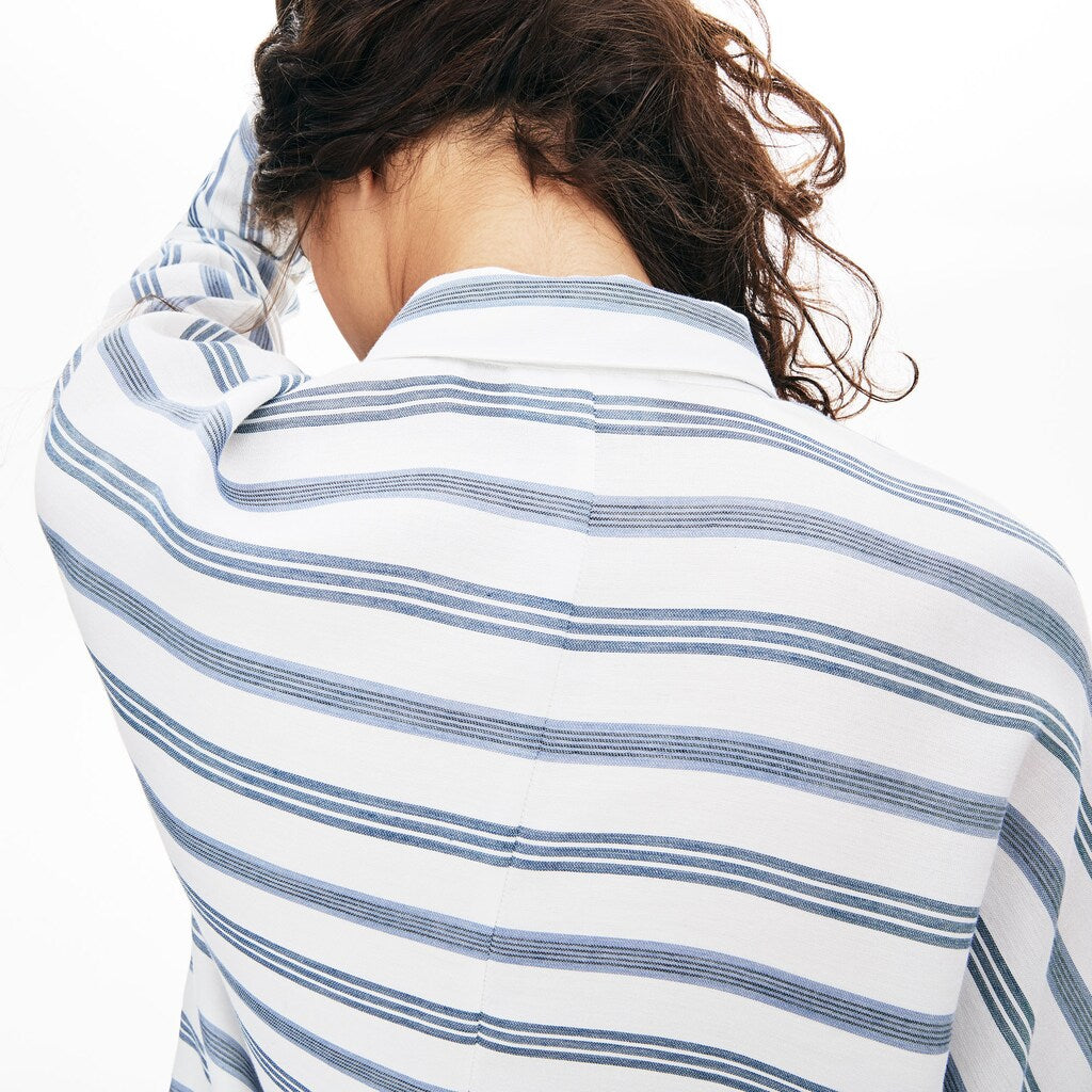 Womens Wo  Loose Fit Striped Lightweight Cotton Shirt | Lacoste White / Navy Blue / Blue • 1A7