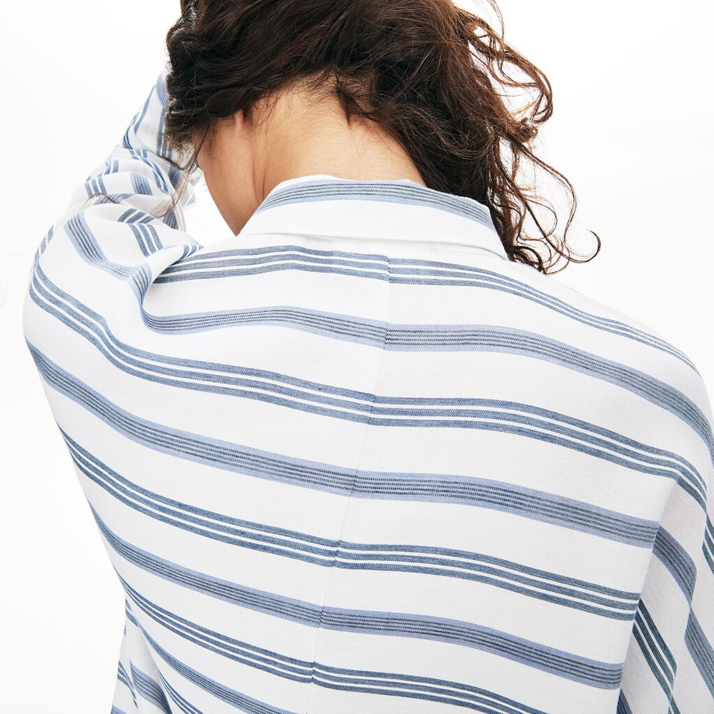 Womens Wo  Loose Fit Striped Lightweight Cotton Shirt | Lacoste White / Navy Blue / Blue • 1A7