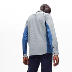 Mens   Regular Fit Paneled Print-Blocked Cotton Shirt | Lacoste Blue / White / Navy Blue • 1R2