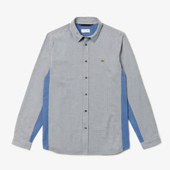 Mens   Regular Fit Paneled Print-Blocked Cotton Shirt | Lacoste Blue / White / Navy Blue • 1R2