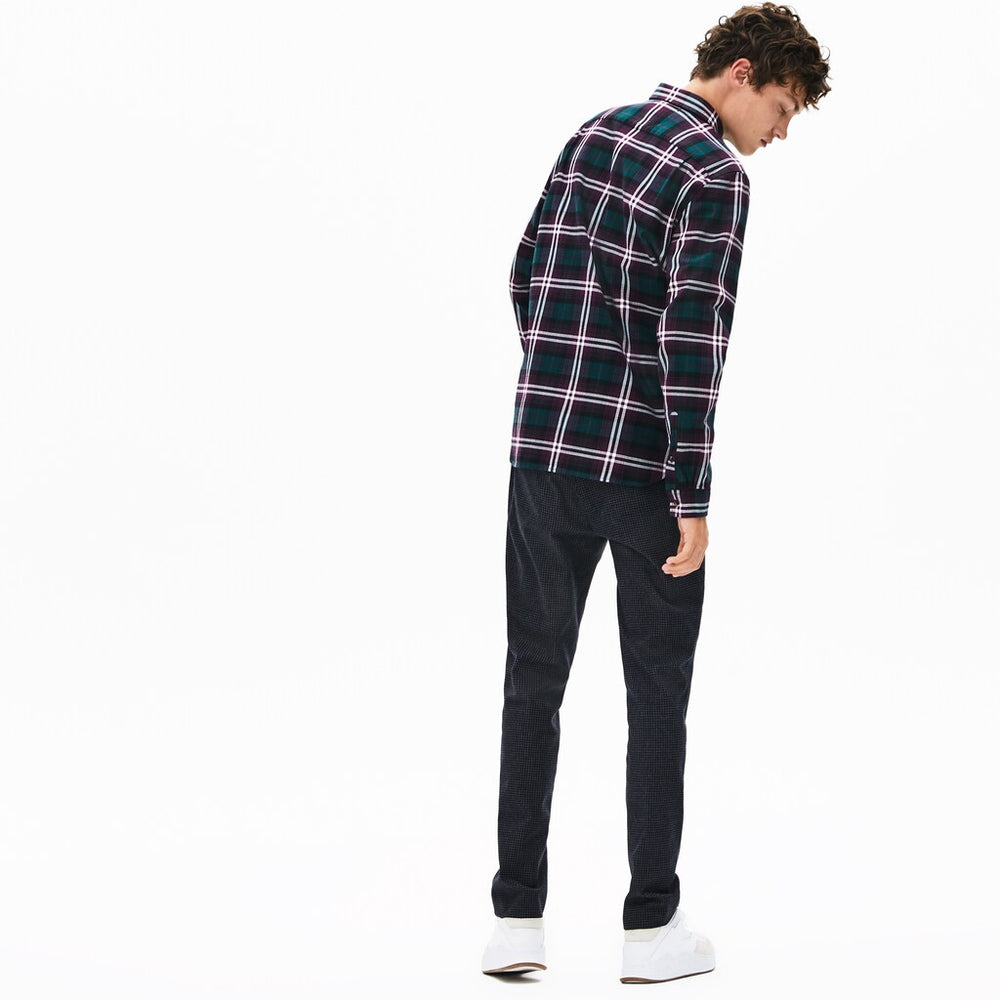 Mens   Regular Fit Checkered Flannel Overshirt | Lacoste Bordeaux / White • 91Q