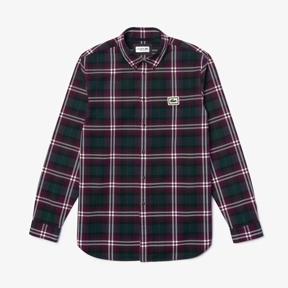 Mens   Regular Fit Checkered Flannel Overshirt | Lacoste Bordeaux / White • 91Q
