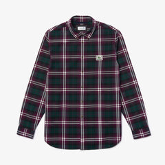 Mens   Regular Fit Checkered Flannel Overshirt | Lacoste Bordeaux / White • 91Q