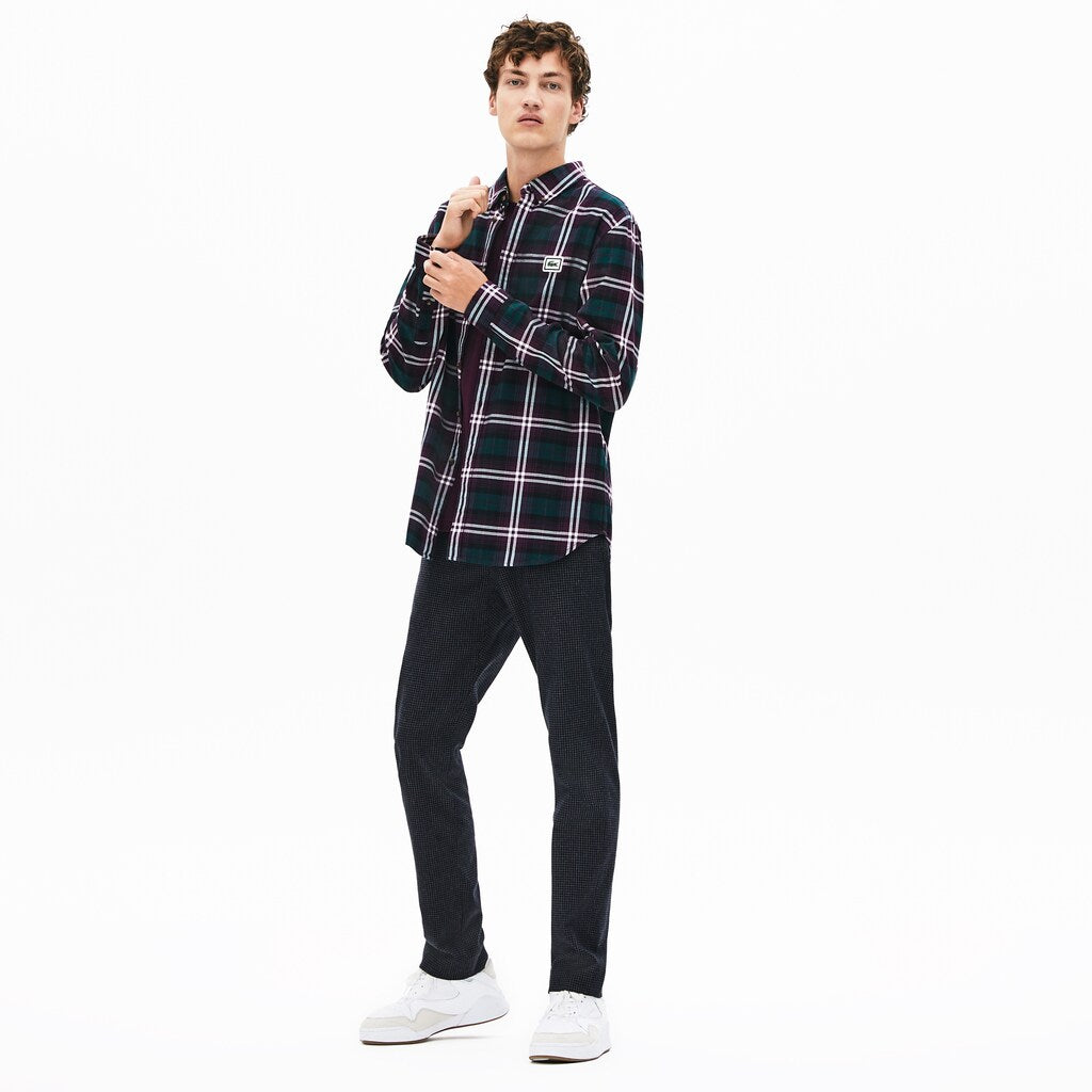 Mens   Regular Fit Checkered Flannel Overshirt | Lacoste Bordeaux / White • 91Q
