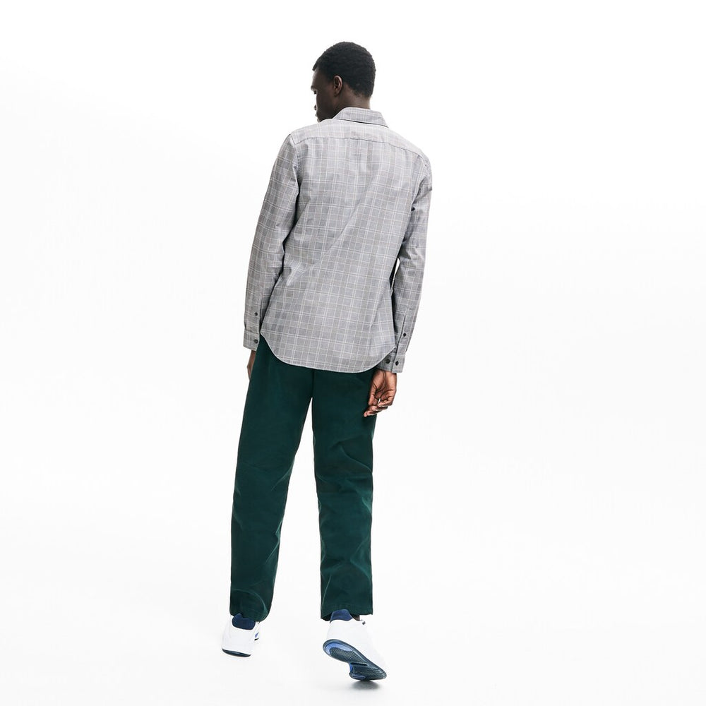 Mens   Slim Fit Glen Plaid Cotton Shirt | Lacoste Black / White • 258