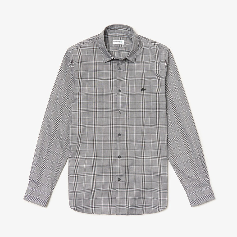 Mens   Slim Fit Glen Plaid Cotton Shirt | Lacoste Black / White • 258