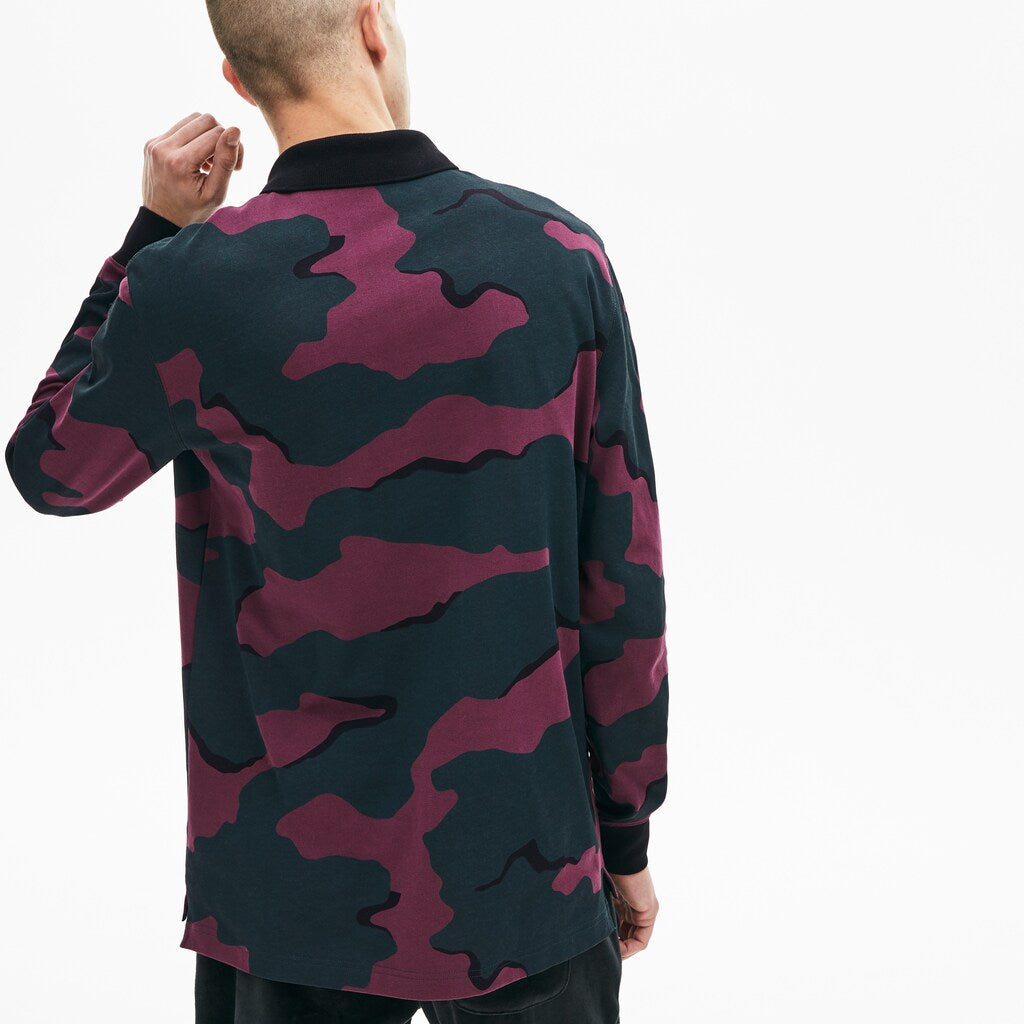 Mens   LIVE Loose Fit Camo Cotton Polo Shirt | Lacoste Green / White • Dcj