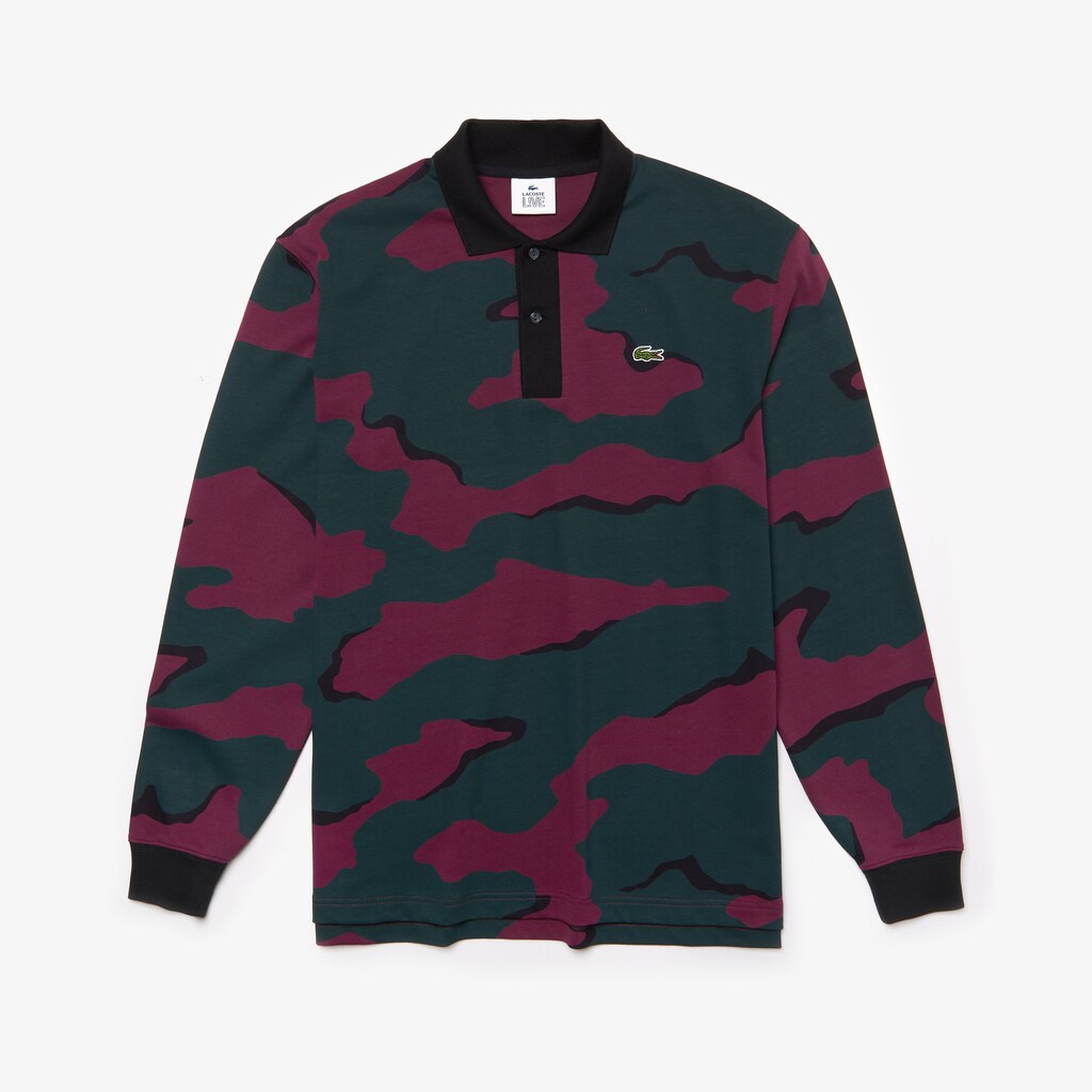 Mens   LIVE Loose Fit Camo Cotton Polo Shirt | Lacoste Green / White • Dcj