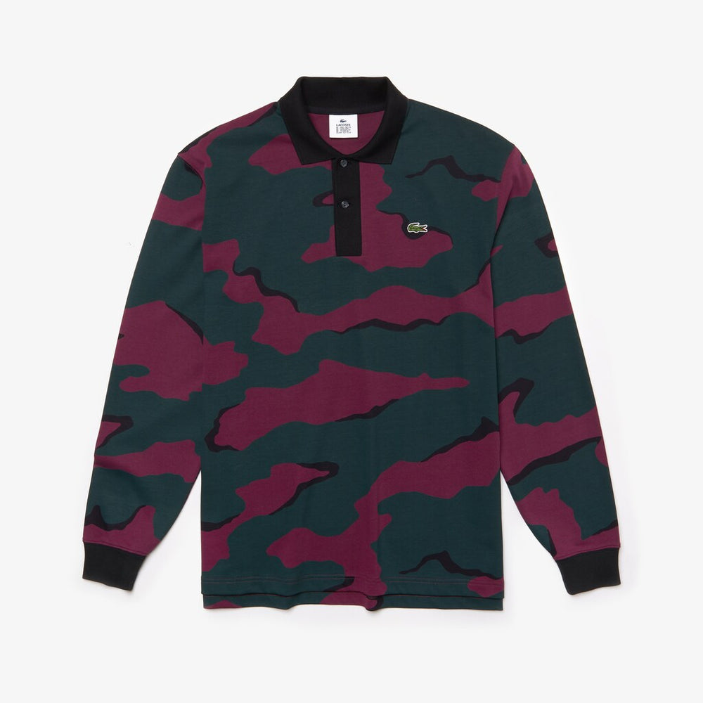 Mens   LIVE Loose Fit Camo Cotton Polo Shirt | Lacoste Green / White • Dcj