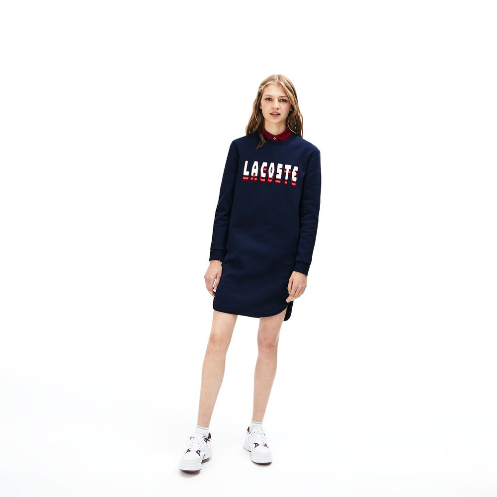 Womens Wo  3D-Lettering Fleece Sweatshirt Dress | Lacoste Navy Blue • 166