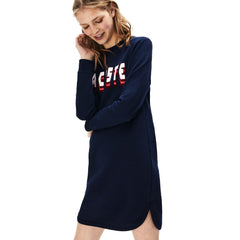 Womens Wo  3D-Lettering Fleece Sweatshirt Dress | Lacoste Navy Blue • 166