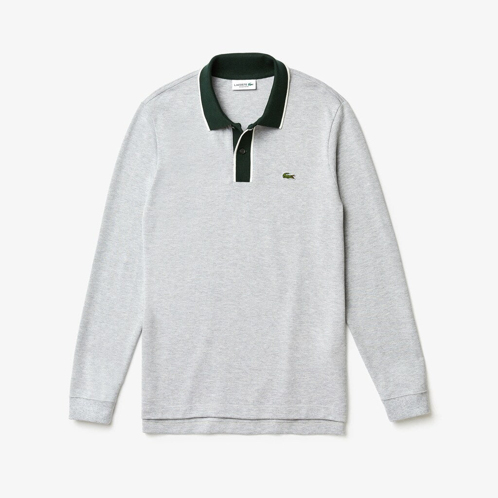 Mens   Regular Fit Cotton Piqué Polo Shirt | Lacoste Grey Chine / White / Green • 2A9