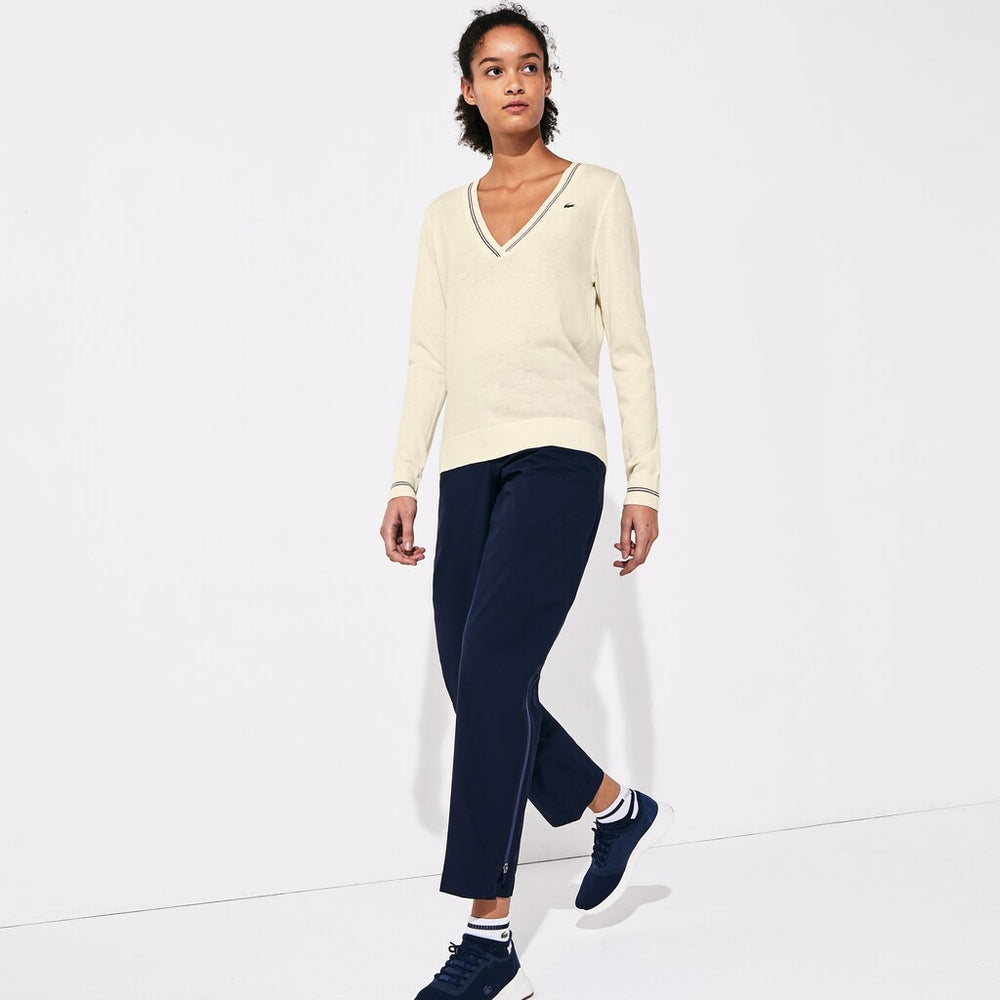 Womens Wo  SPORT Technical Wool Blend Golf Sweater | Lacoste White / Navy Blue / Red • 5Ze