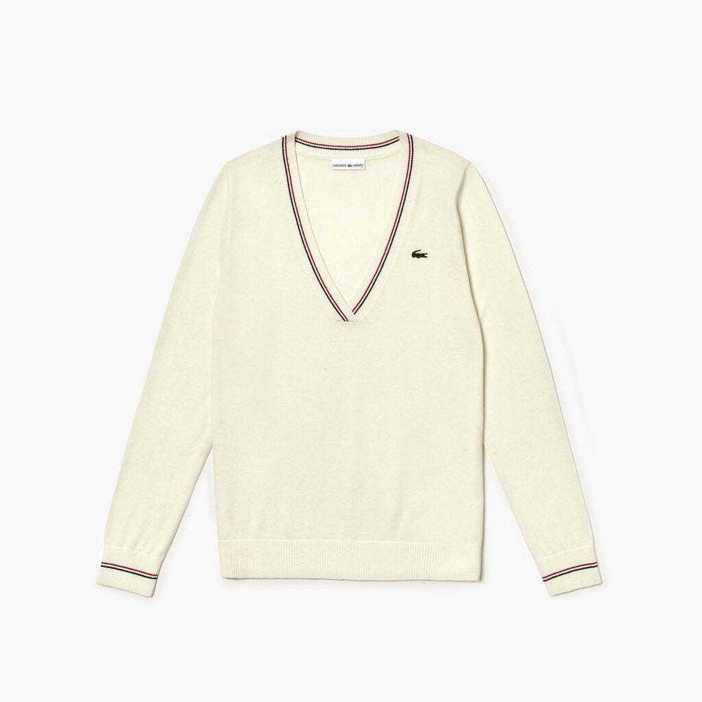 Womens Wo  SPORT Technical Wool Blend Golf Sweater | Lacoste White / Navy Blue / Red • 5Ze