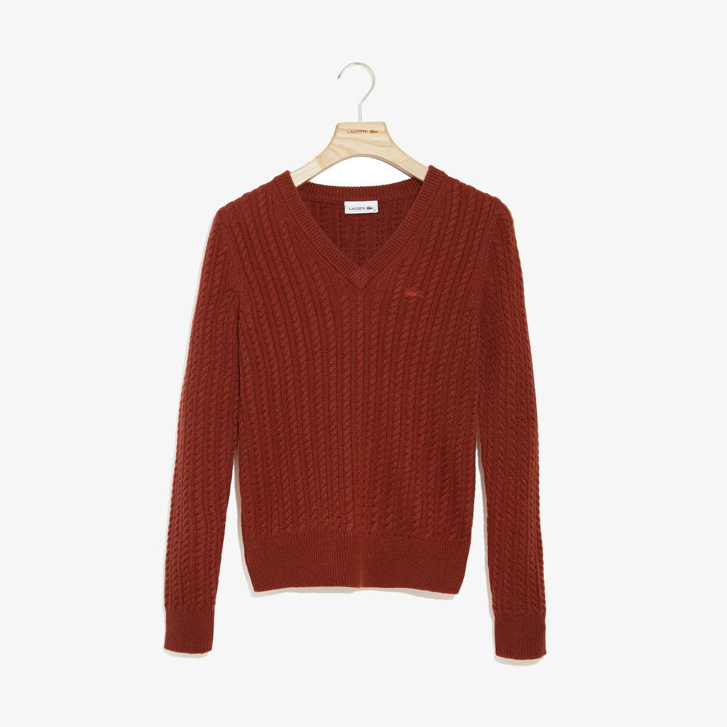 Womens Wo  Wool And Cashmere Blend Cable Knit Sweater | Lacoste Brown • 5C0